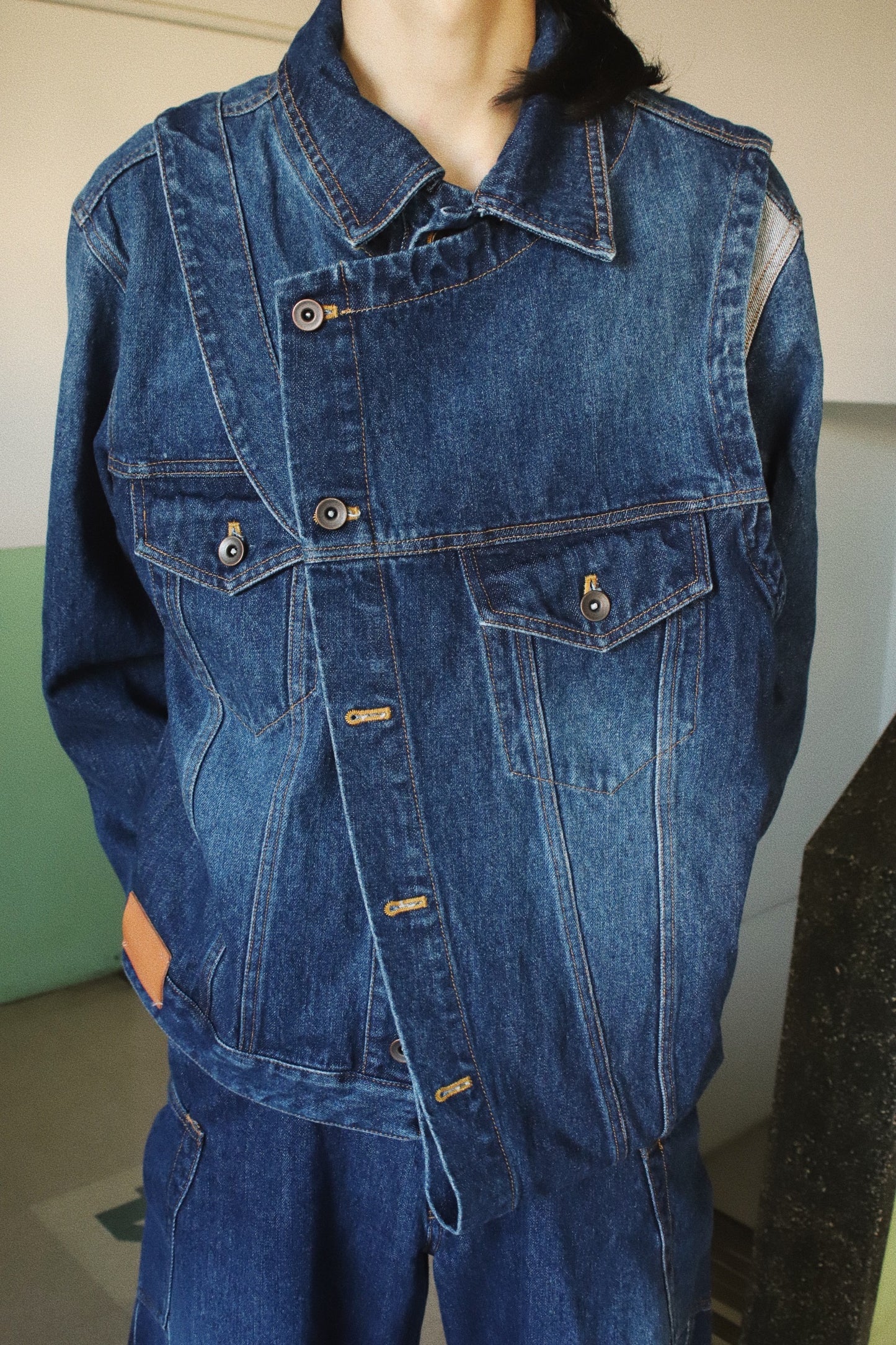 Layered-design denim jacket