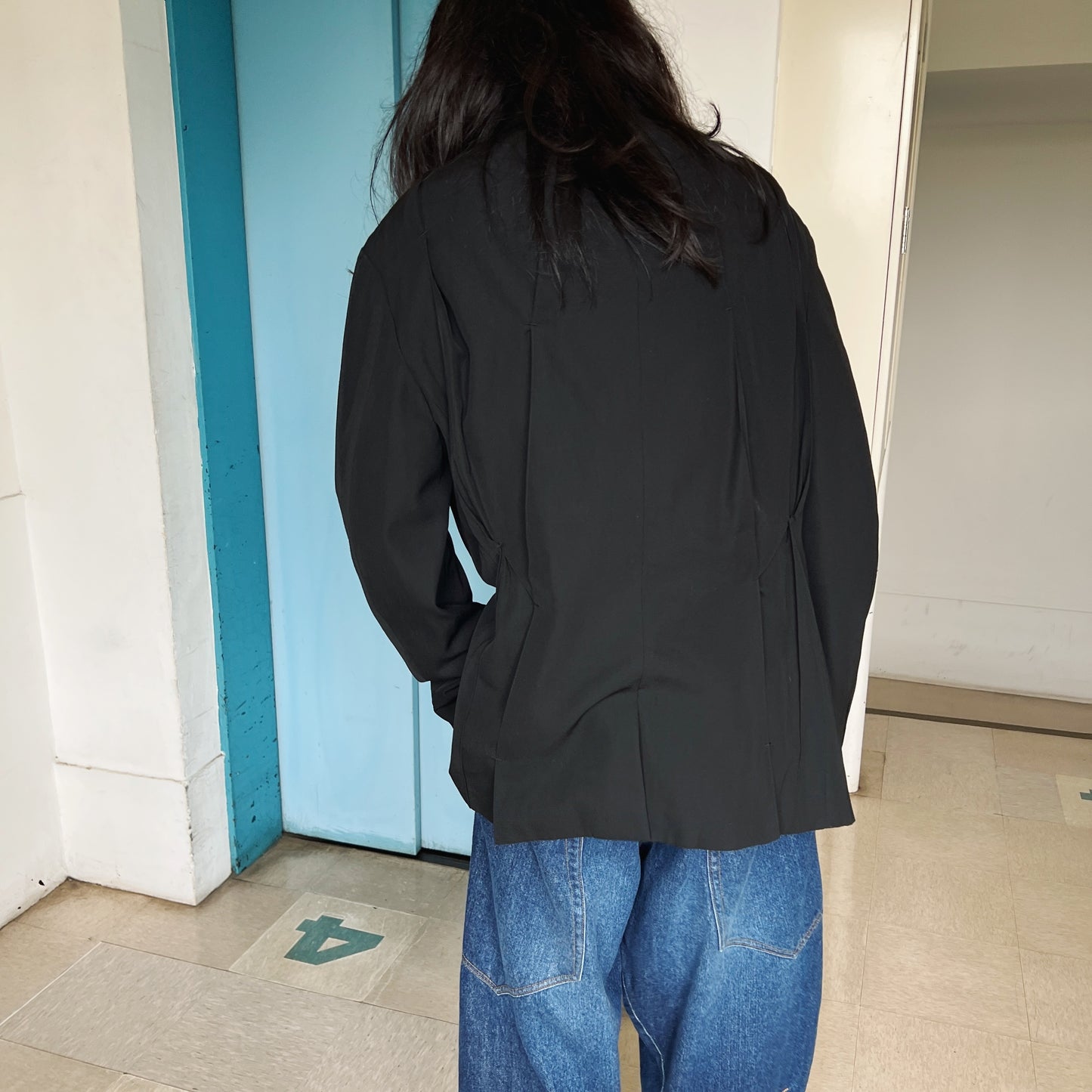 Pleat-detail single-breasted jacket Black