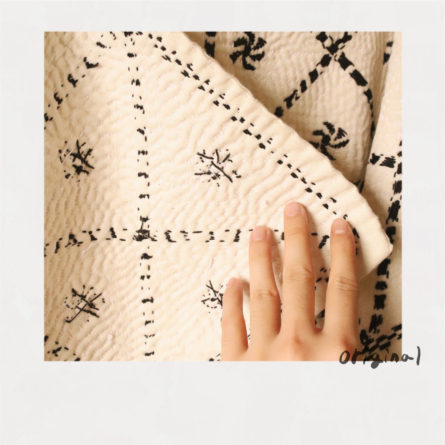 White kantha rug Black