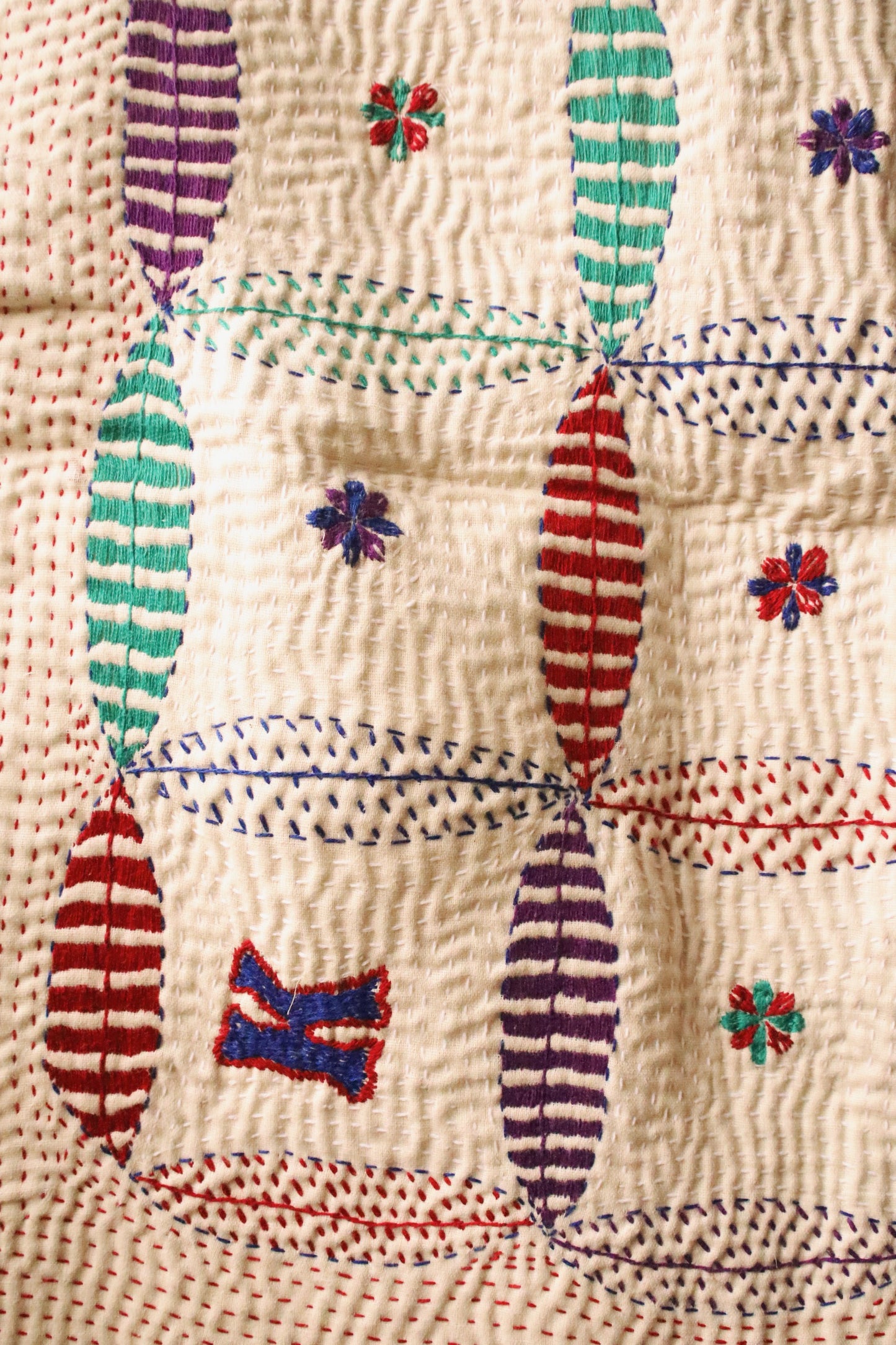 White kantha rug Multi A