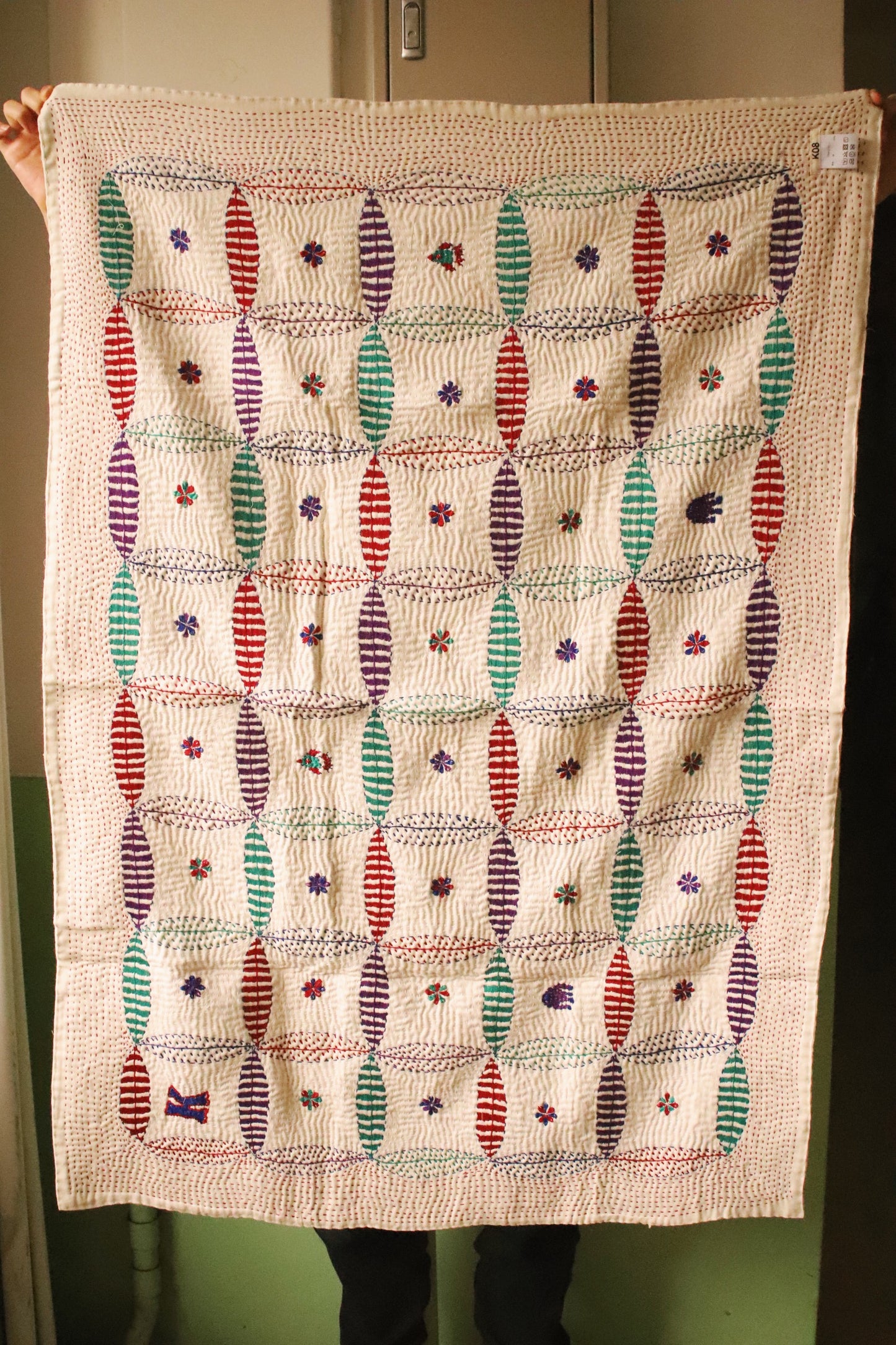 White kantha rug Multi A
