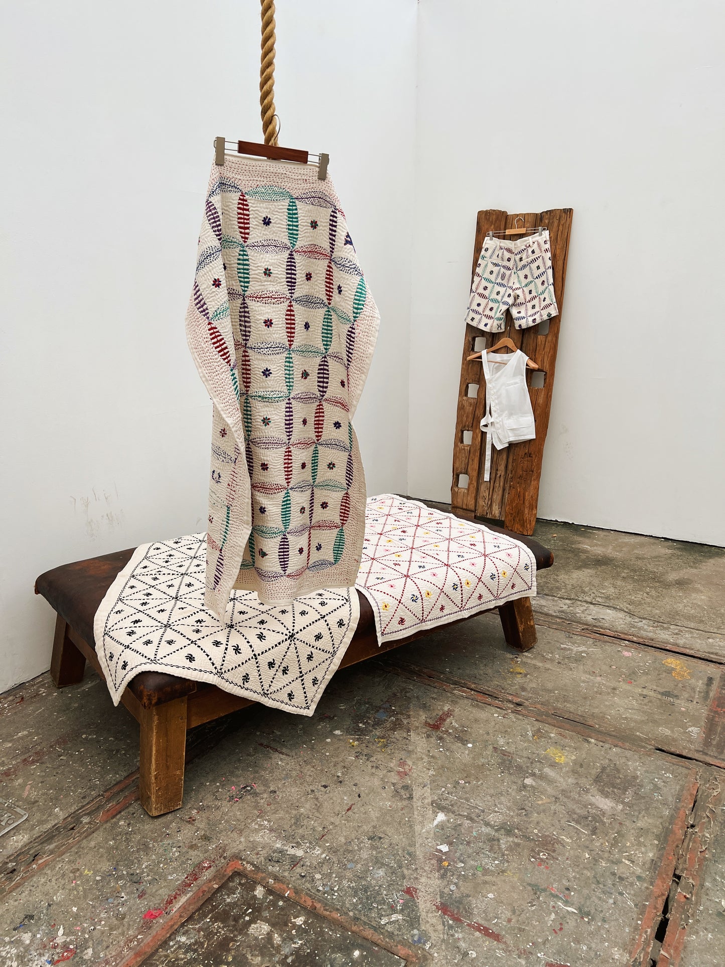 White kantha rug Multi A