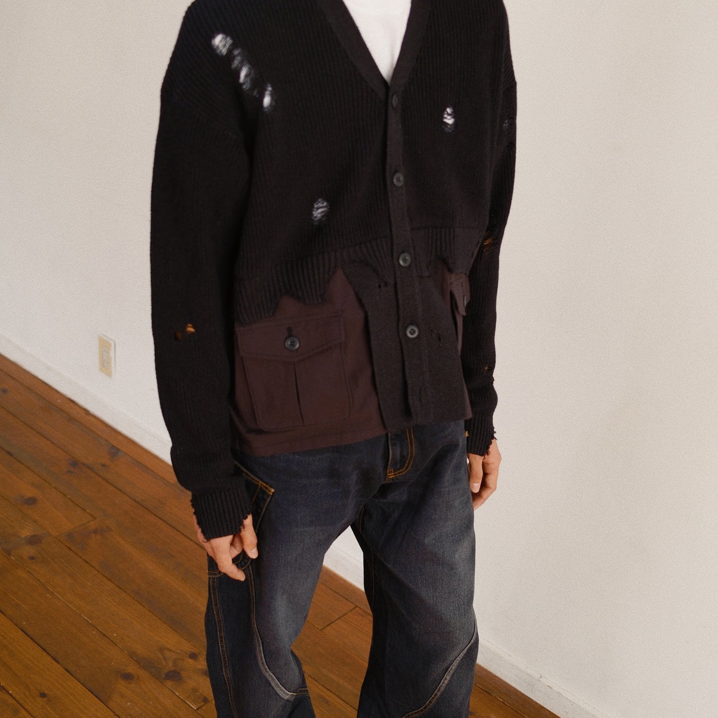 Destroyed Knit Cardigan Black