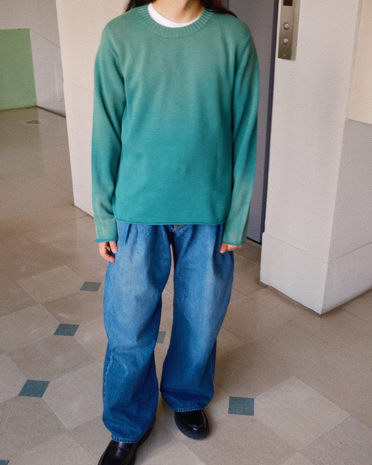 Vintage-effect Cotton Knit Pullover Green