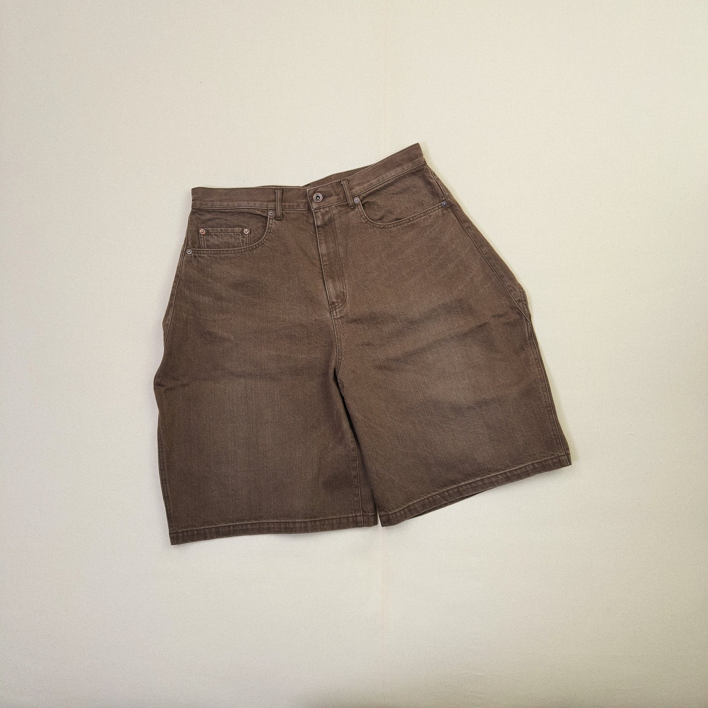 3D Cutting Half Denim Pants Brown
