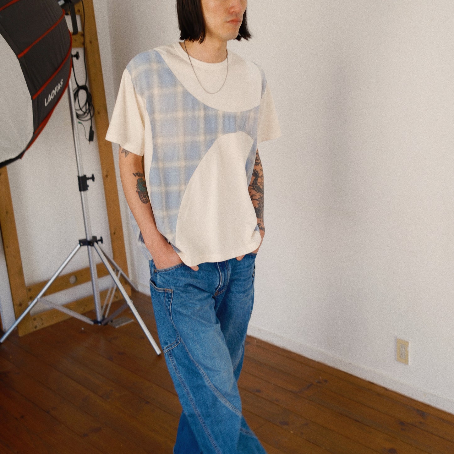 Pachworked Faded T Shirt  Oatmeal