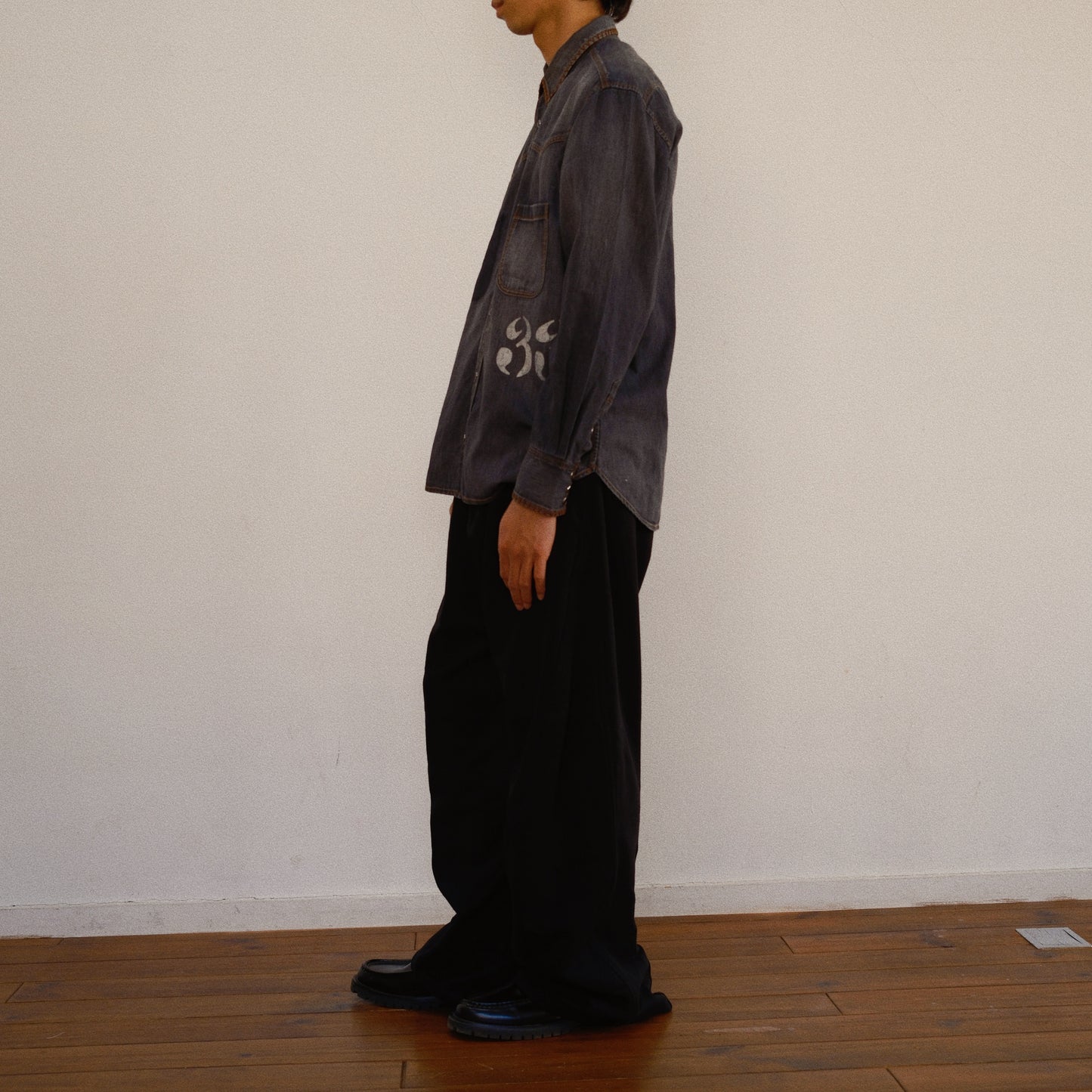 Hand-Embroidered Denim Shirt Black