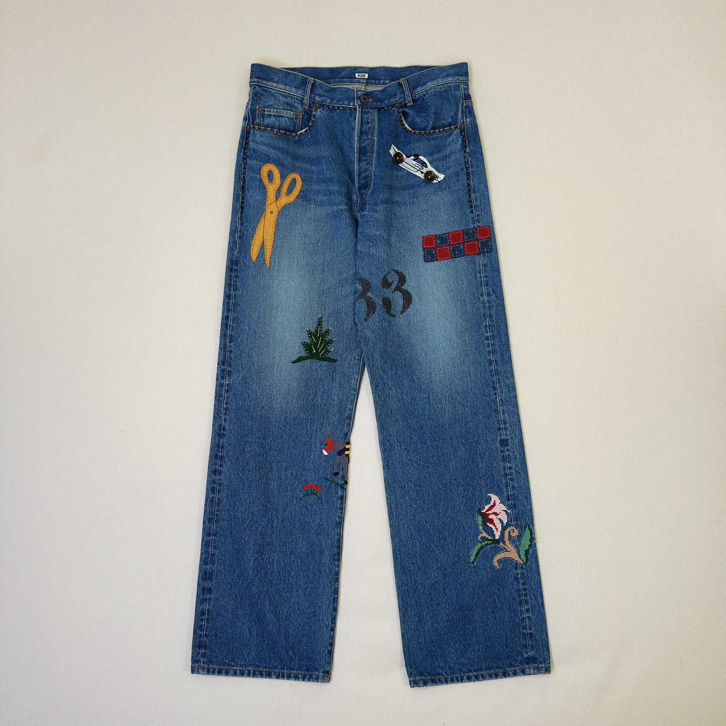 Hand-Embroidered Denim Pants 　Indigo