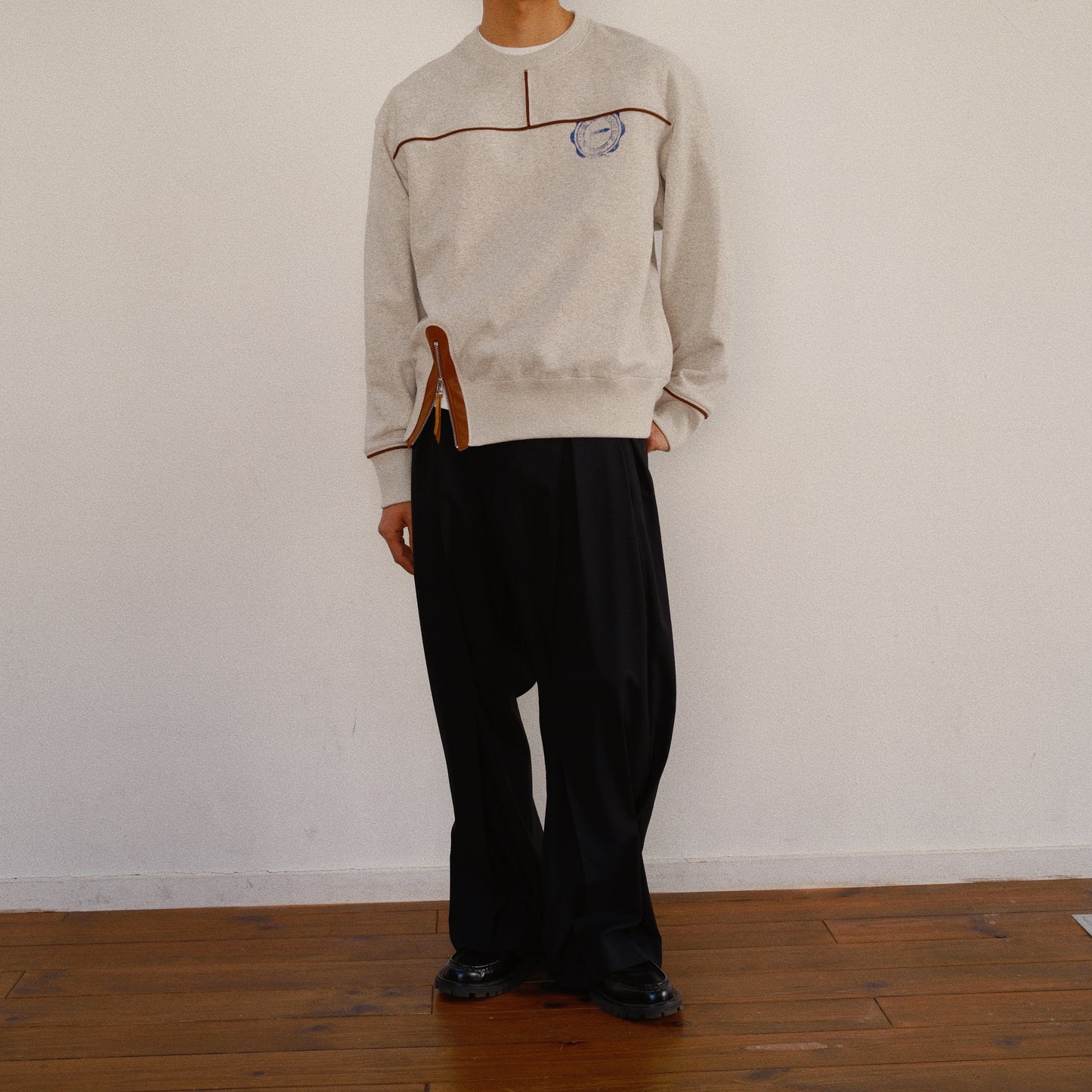 Leather-Trimmed Sweatshirt  Oatmeal