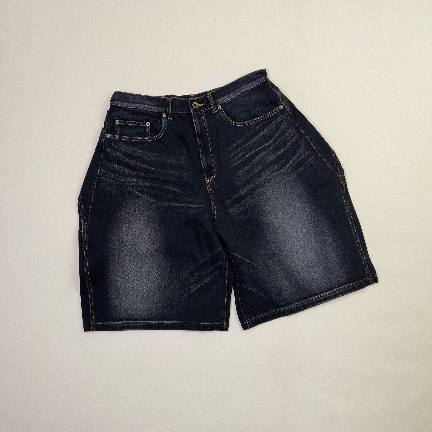 3D Cutting Half Denim Pants 　Black