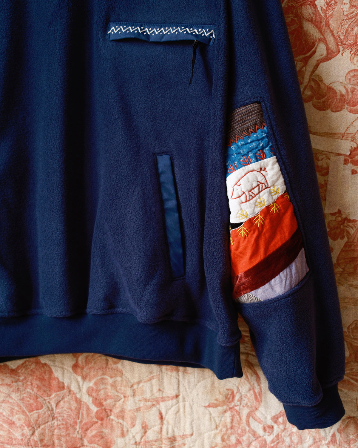 Quilt fleece pullover Navy