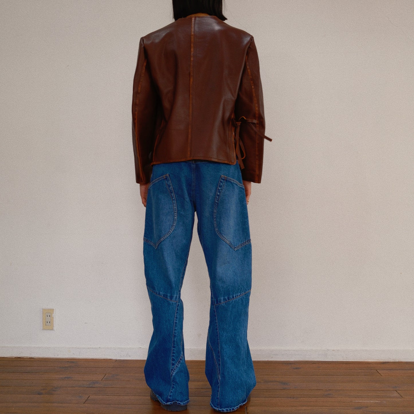 No Collor Letther Jacket Brown jk-08