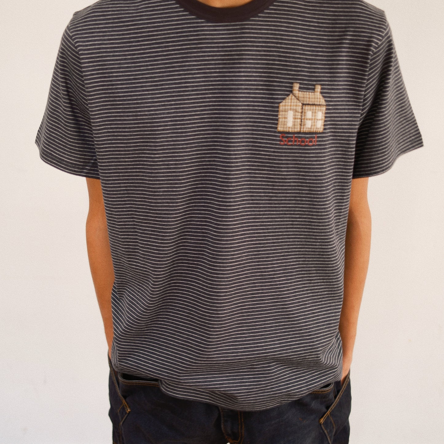 Hand-Embroidered Stripe T-Shirt Black