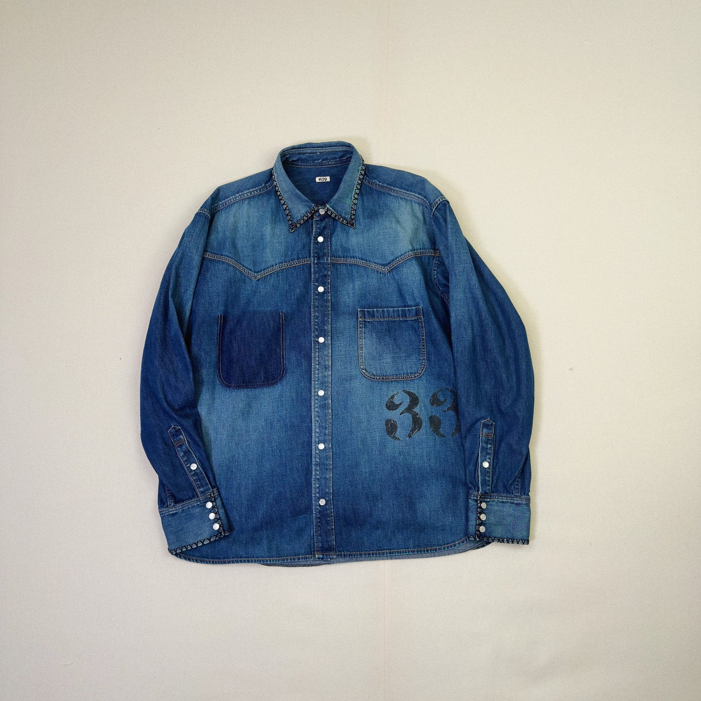 Hand-Embroidered Denim Shirt Indigo