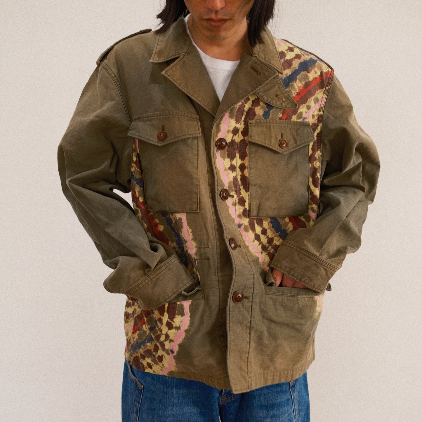 Tie-Dye Military Jacket Khaki