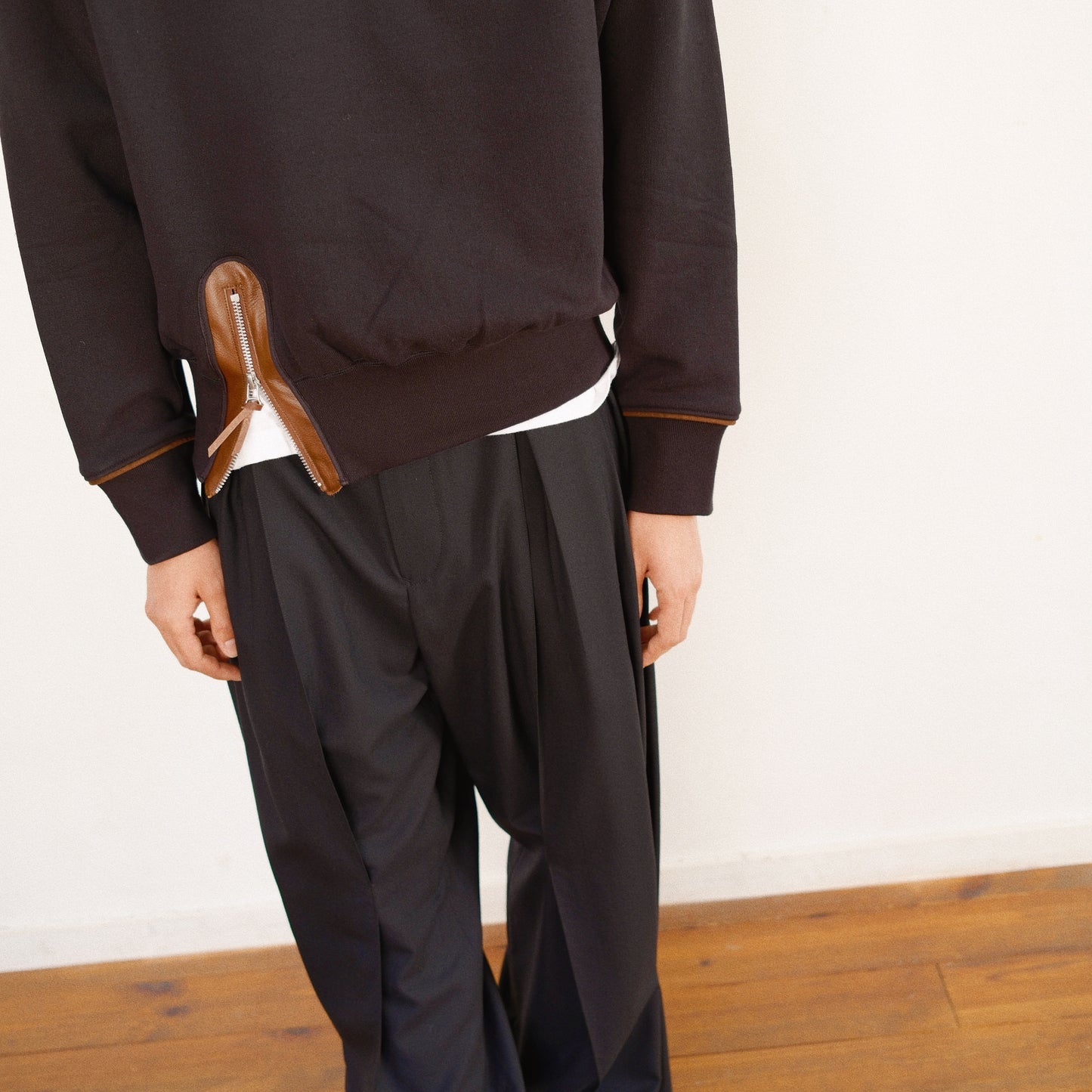 Leather-Trimmed Sweatshirt  Black