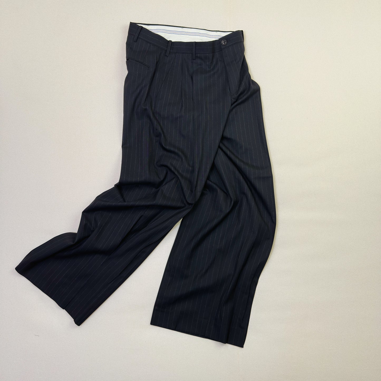 Pleated Stripe Summer Wool Pants　Black