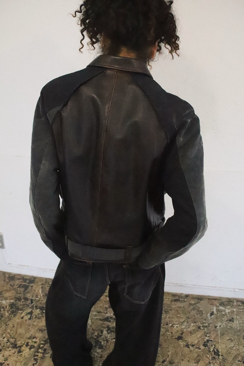 Vintage-eﬀect leather jacket Black