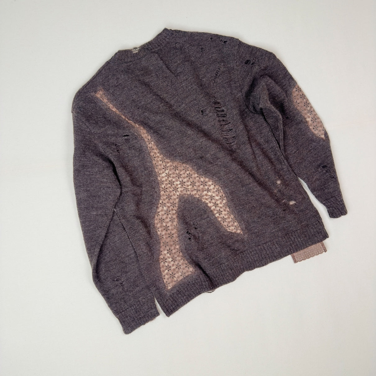 Needle punched lace cardigan Brown