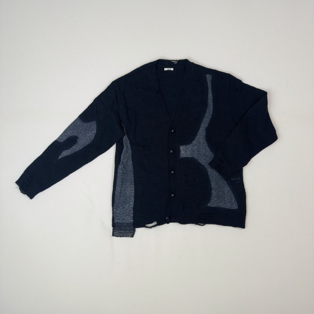 Needle punched lace cardigan Black