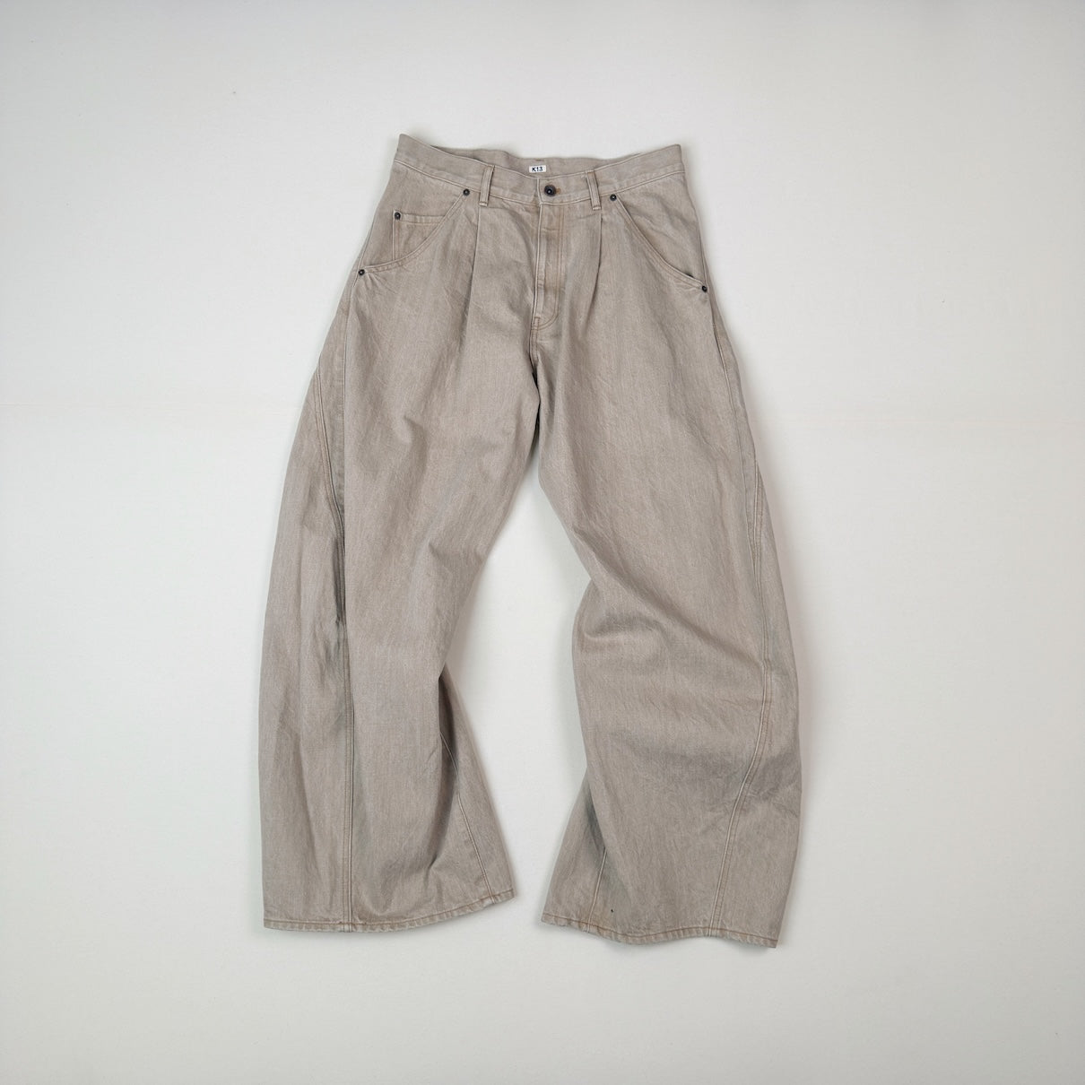 3D cutting denim pants Beige