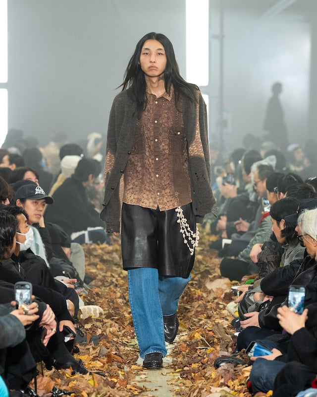 Needle punched lace cardigan Brown