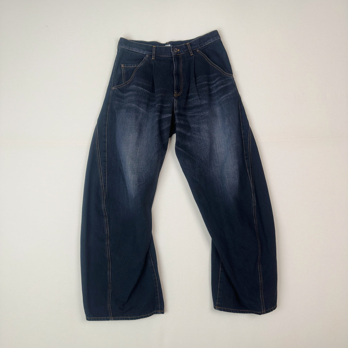 3D cutting denim pants Black