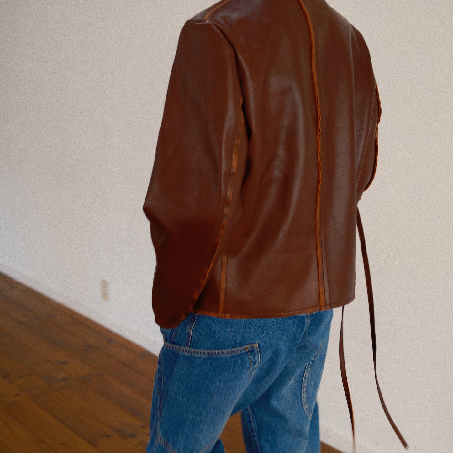 No Collor Letther Jacket Brown jk-08