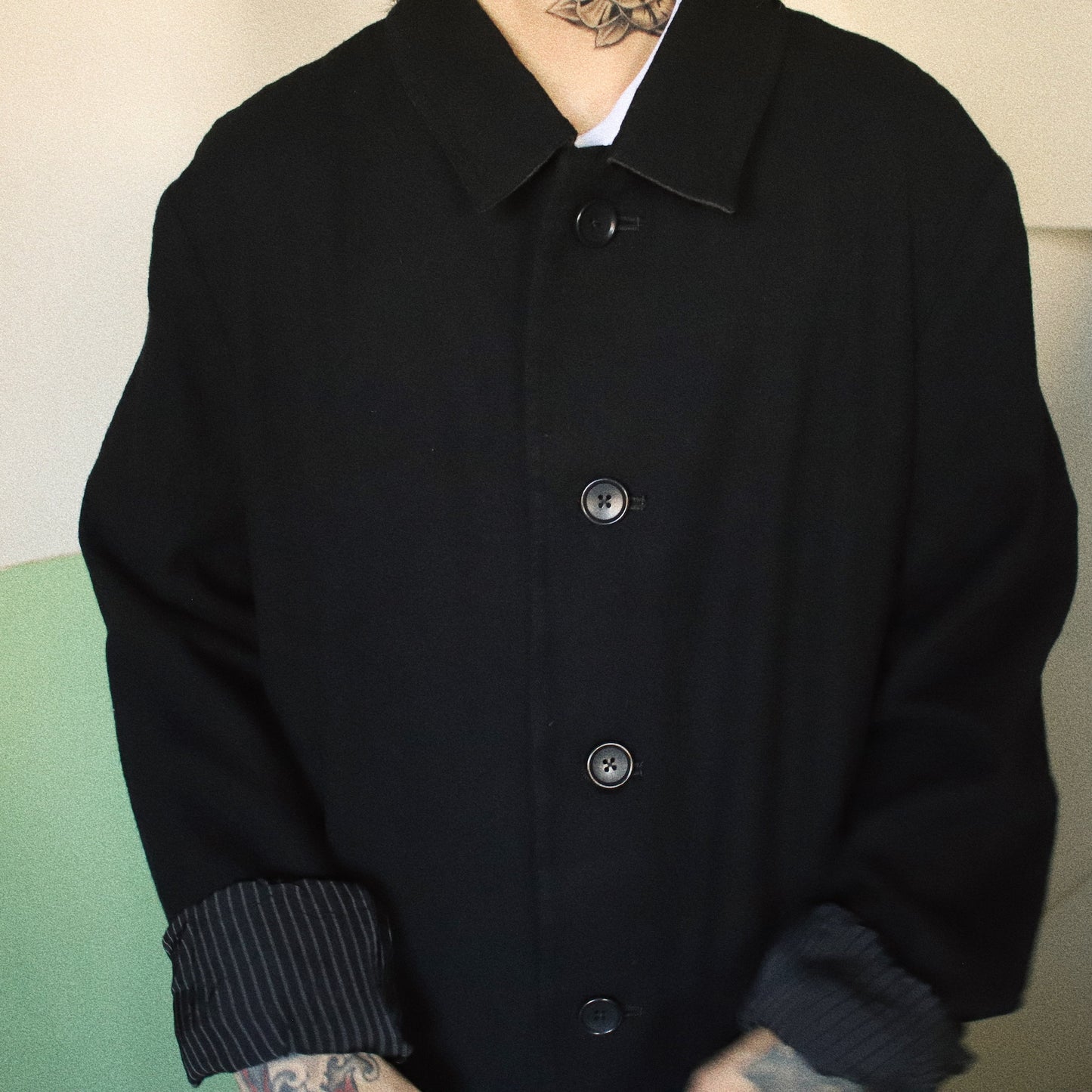 Washed wool coat Black