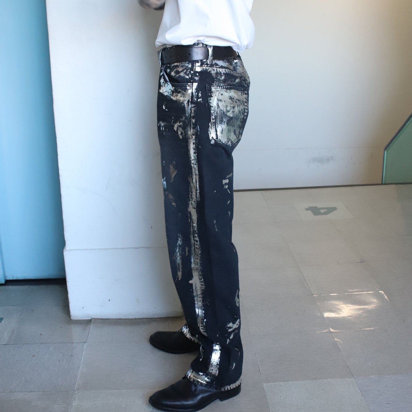 Silver printed pants Black