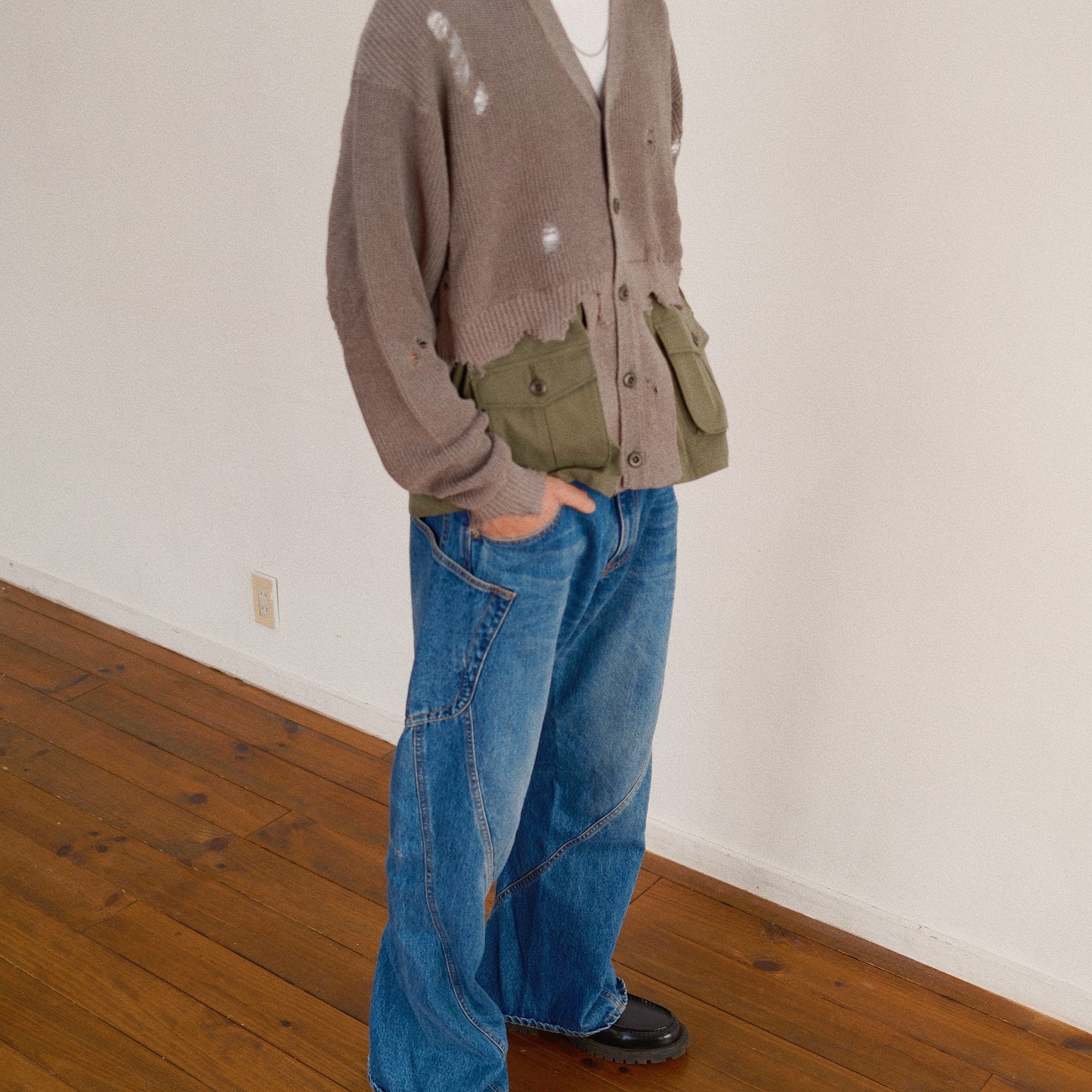 Destroyed Knit Cardigan Gray