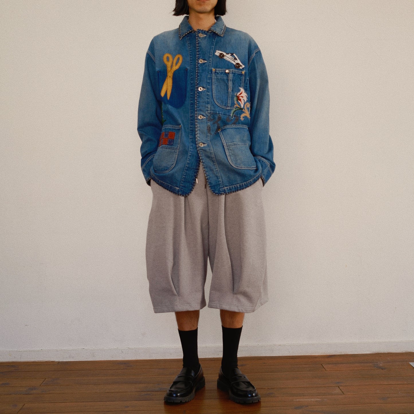Hand-Embroidered Denim Coverall Indigo