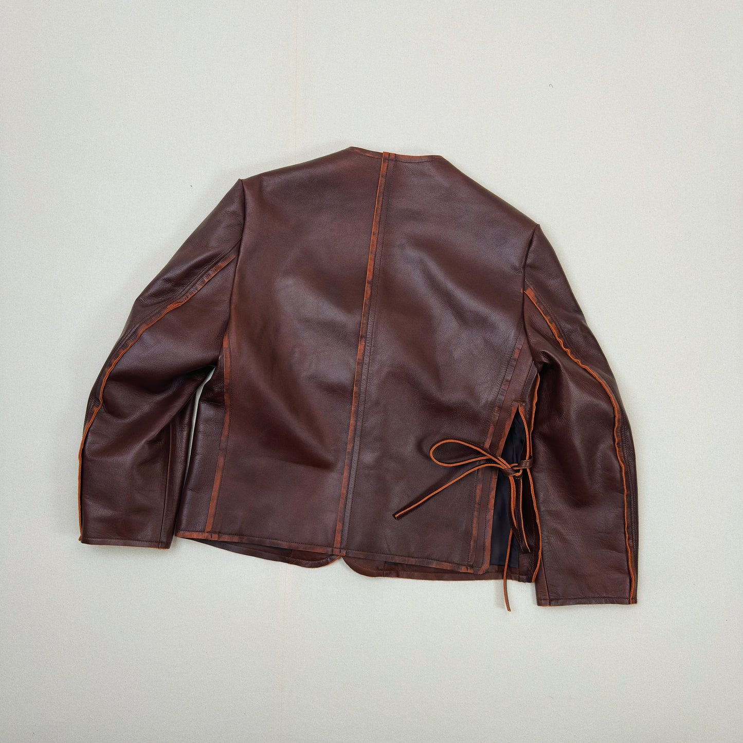 No Collor Letther Jacket Brown jk-08
