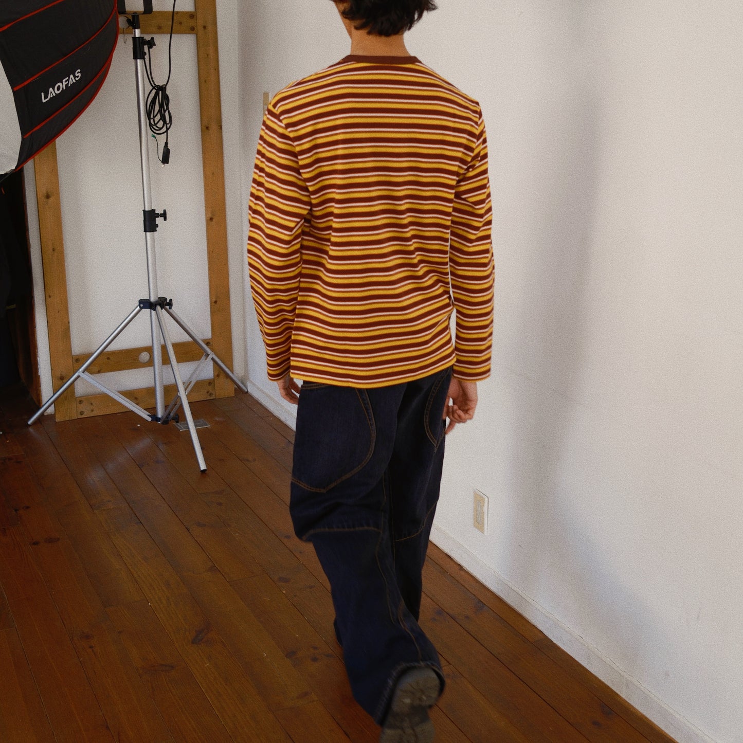 Hand-Embroidered Stripe Long Sleeve T-Shirt Brown