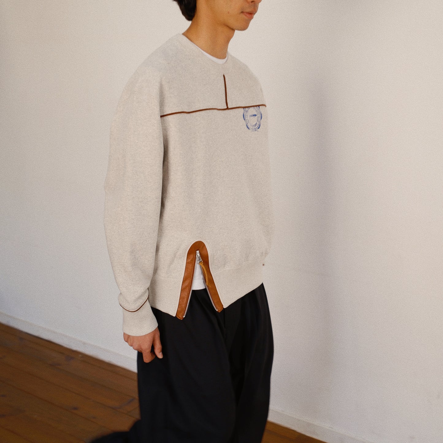 Leather-Trimmed Sweatshirt  Oatmeal