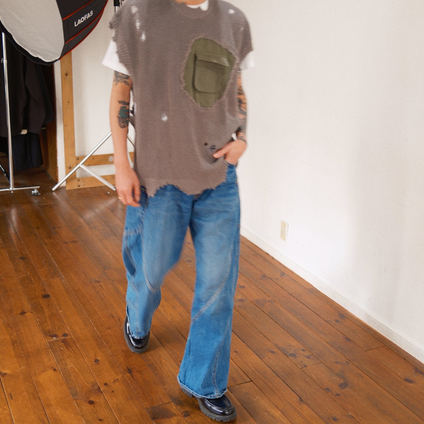 Destroyed Knit Vest Gray