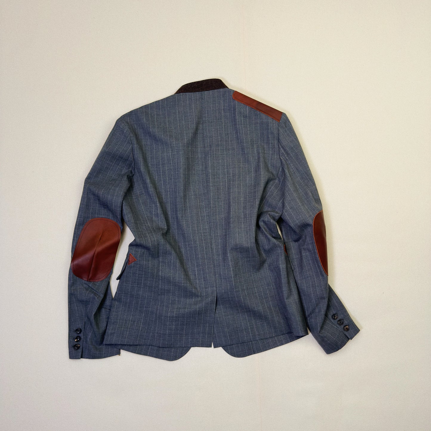 Leather-Patch No-Collar Jacket Gray