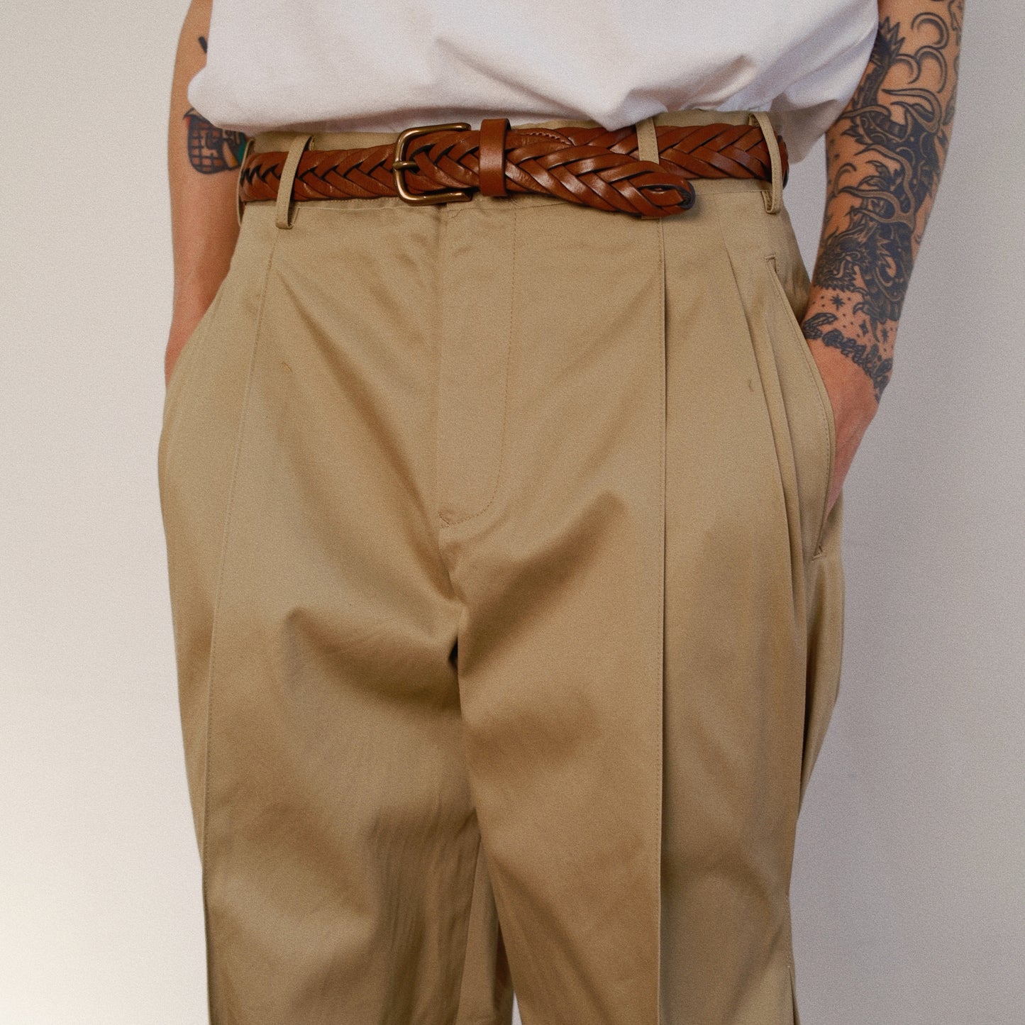 Pleated Chino Pants  Beige