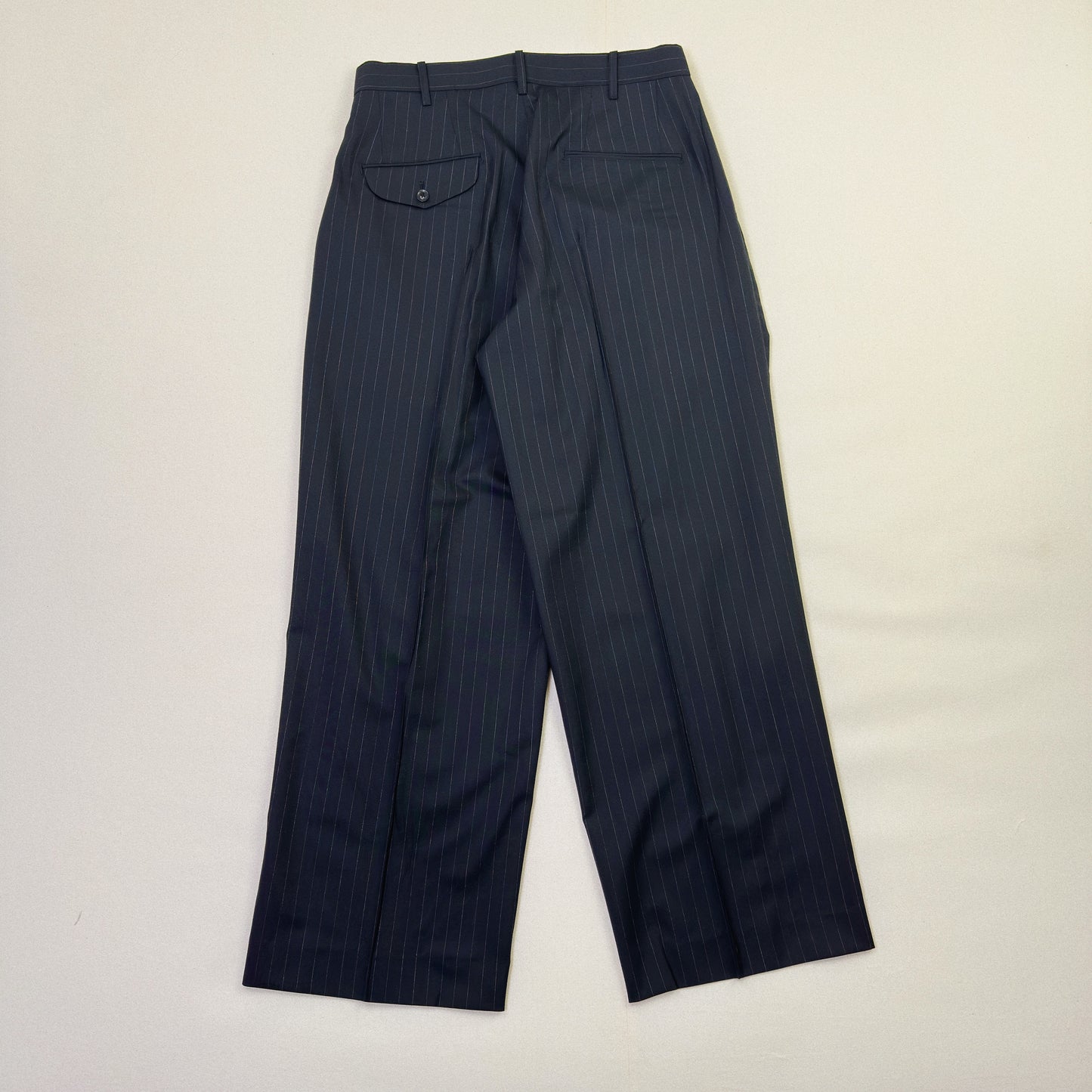 Pleated Stripe Summer Wool Pants　Black