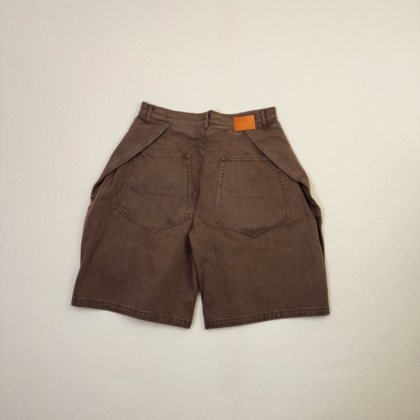 3D Cutting Half Denim Pants Brown