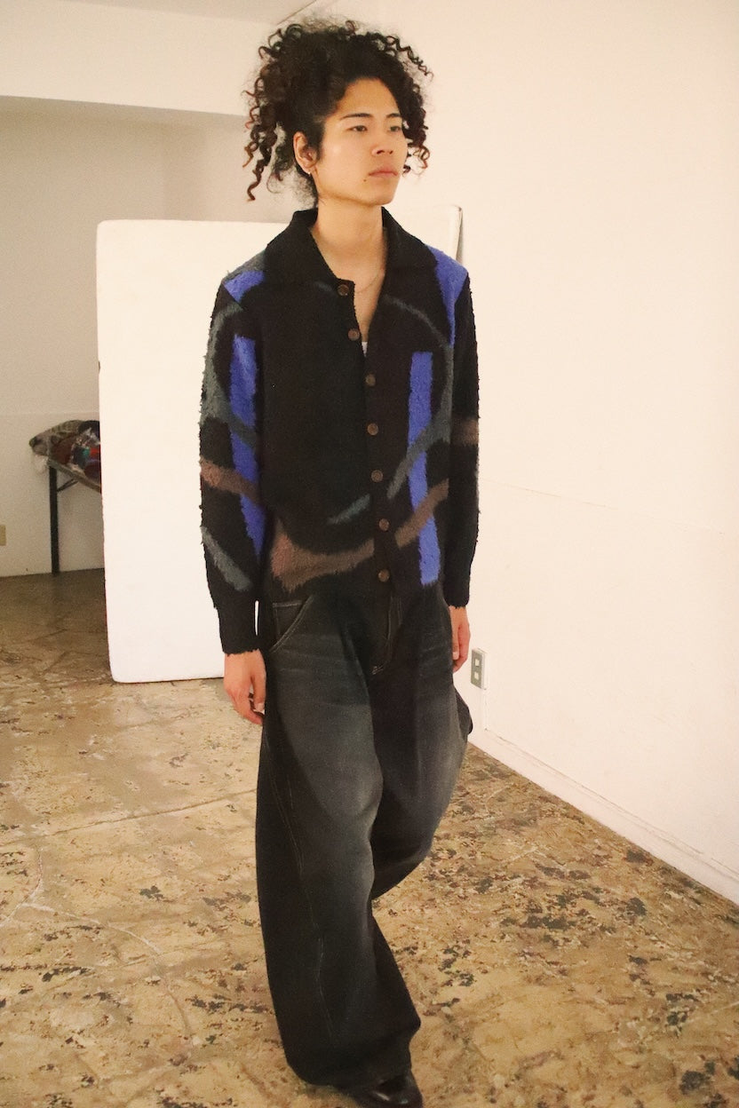 Jacquard-design cardigan Black