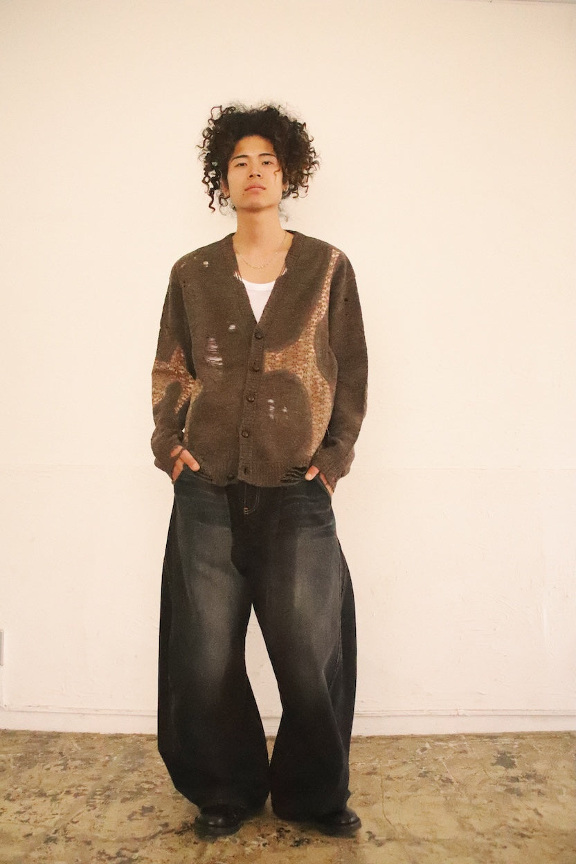 Needle punched lace cardigan Brown