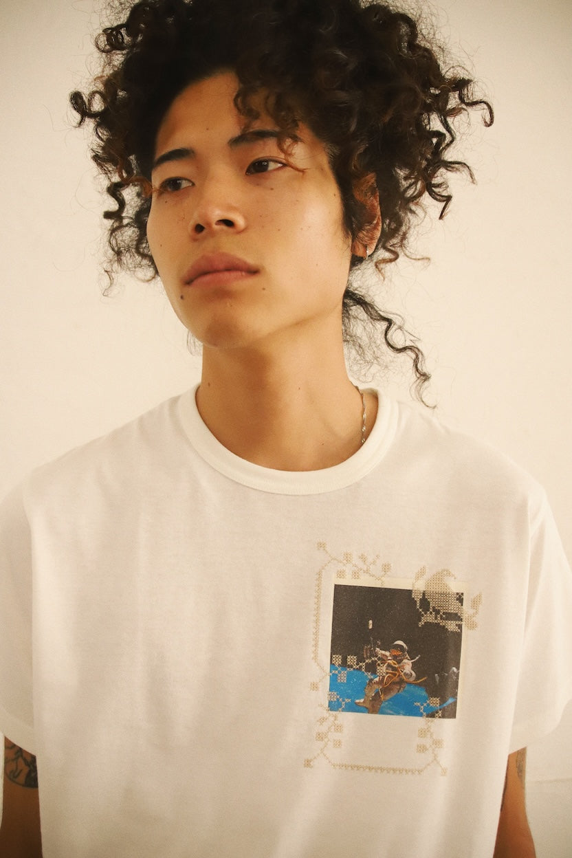 Embroidery and print design T-shirt White