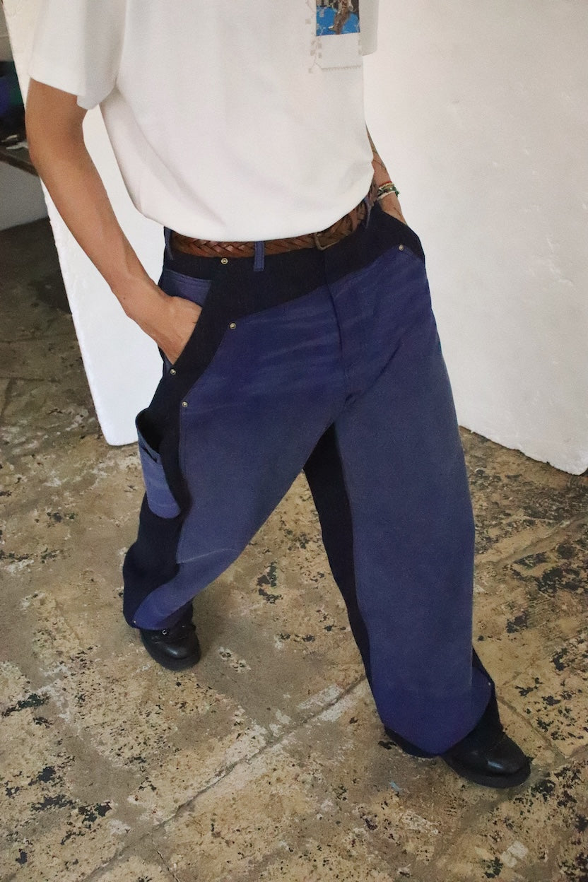 Vintage-eﬀect work pants Blue