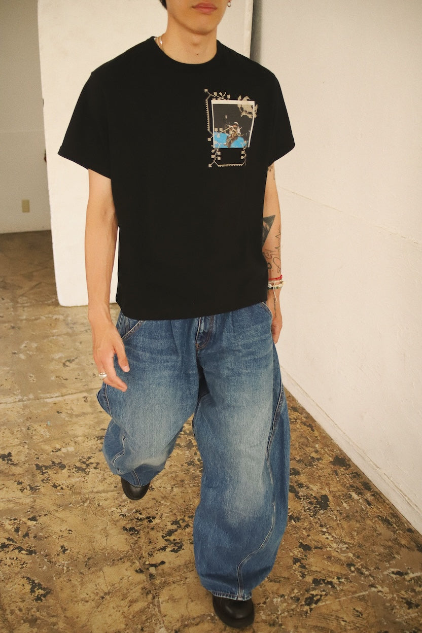 Embroidery and print design T-shirt Black