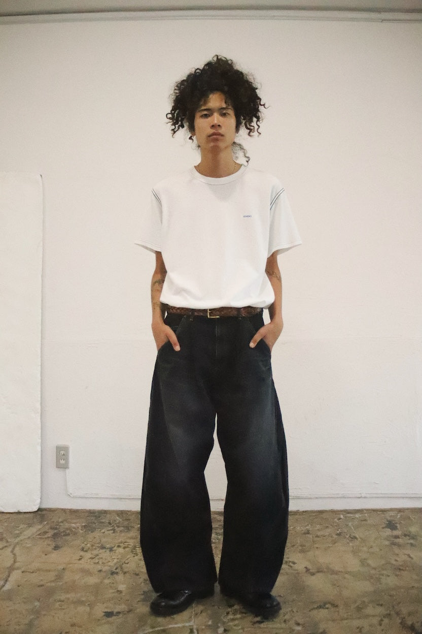 3D cutting denim pants Black