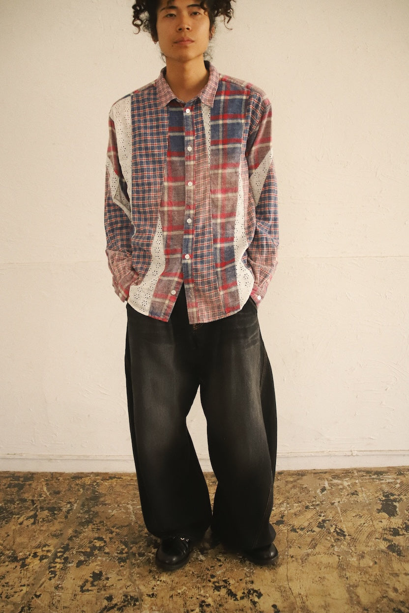 Vintage-eﬀect asymmetric shirt Blue