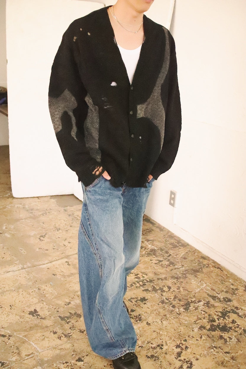 Needle punched lace cardigan Black