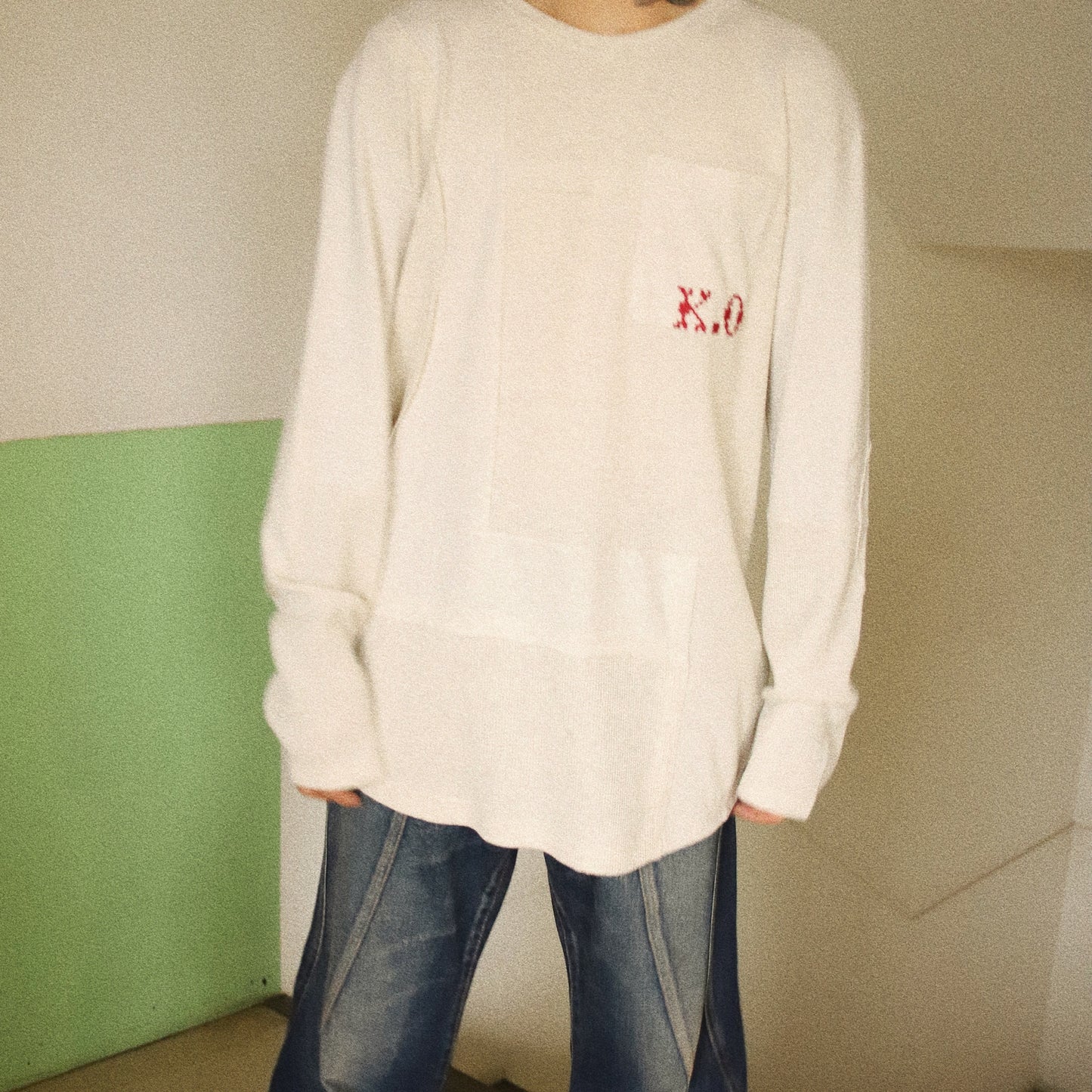 Panelled-design long sleeve T-shirt Gray