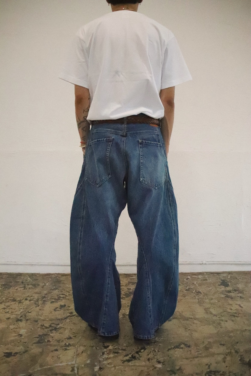 3D cutting denim pants Indigo